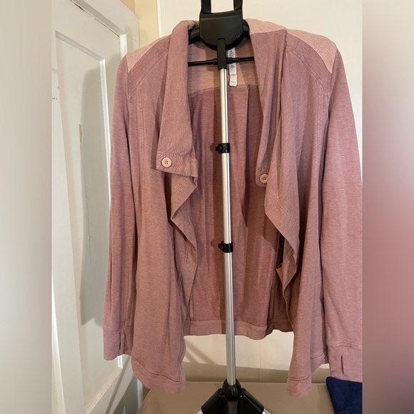 Lululemon Womens sz 8 Wrap Ribbed Open Front Cardigan Rose Pink Button Neck - Picture 2 of 5